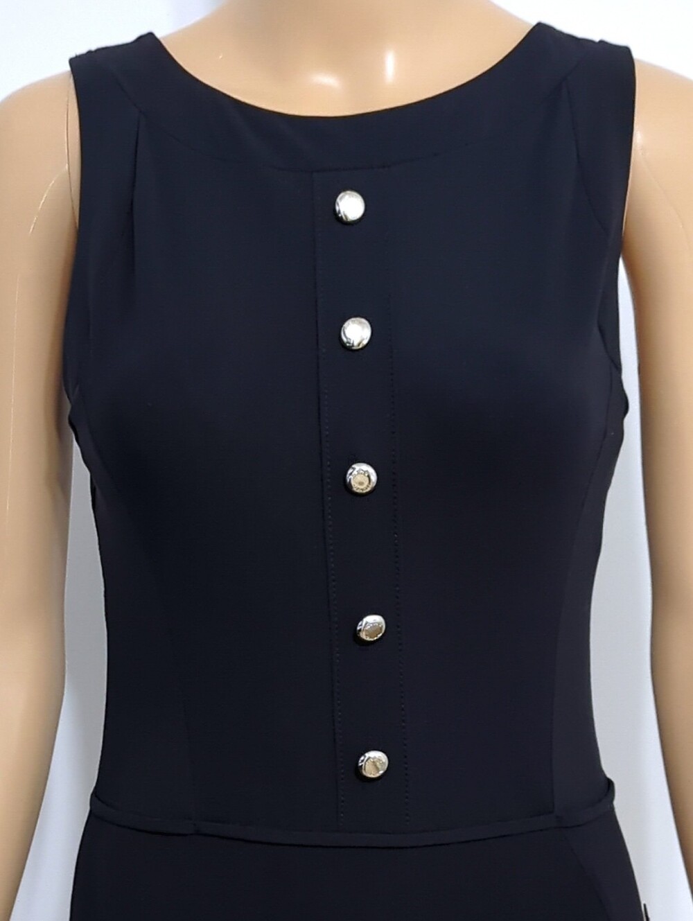 SHAN Black One Piece Swimsuit Underwire Open Back Logo Buttons Size 10 - Picture 5 of 14